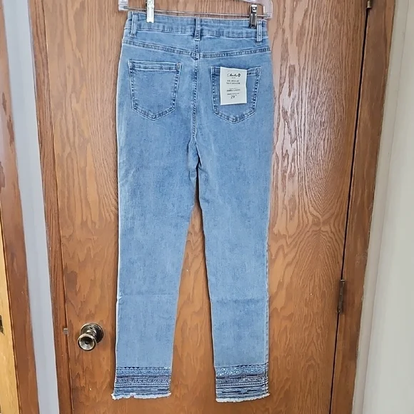 CHARLIE B Light Blue Skinny Jeans with Layered Frayed Hem - Picture 5 of 6